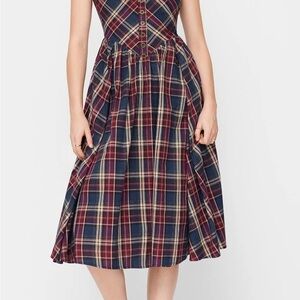 Cider Plaid Button-Front Midi Dress in Burgundy and Navy